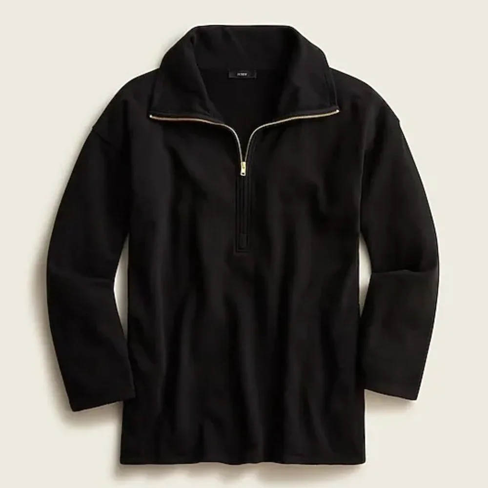 J. Crew University terry long half-zip tunic XL